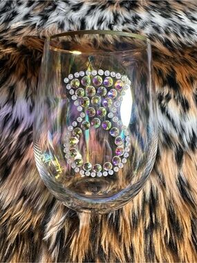 Iridescent Rhinestone Stemless Wine Glass - Engagement/ wedding
